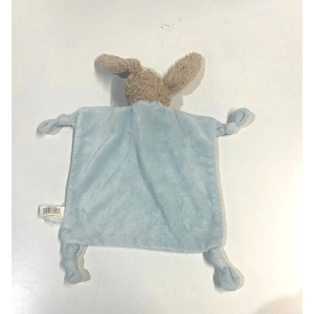 Dan Dee Bunny Lovey Tan Rabbit Blue Security Blanket Plush Rattle Knotted Corner